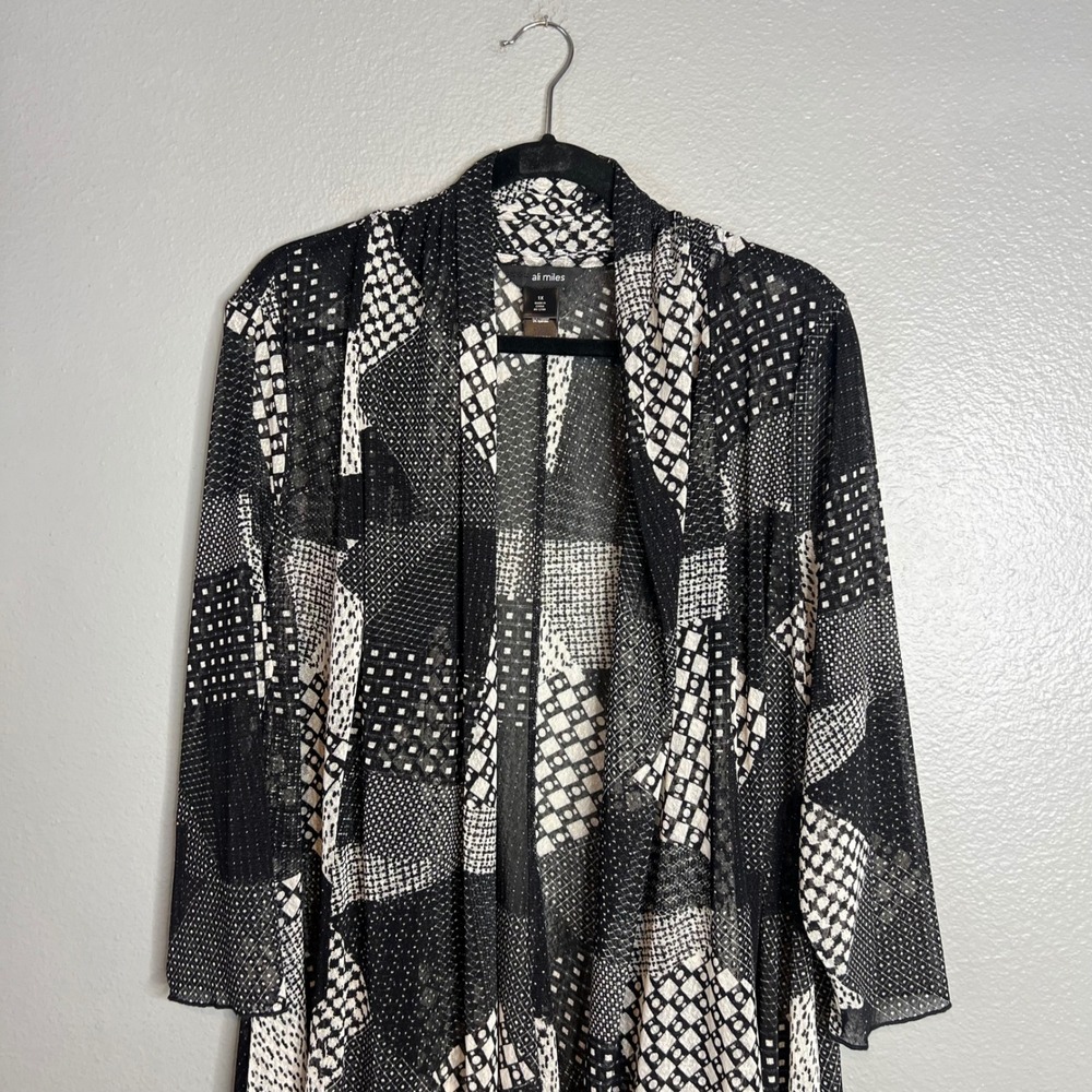 Ali Miles Cardigan Plus Sz 1X Geometric Patchwork Boho Artsy Mesh Cover Up - Picture 4 of 8